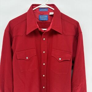Vintage 60s Pendleton Western Wear Pearl Snap Red Wool Shirt Retro Rare USA L